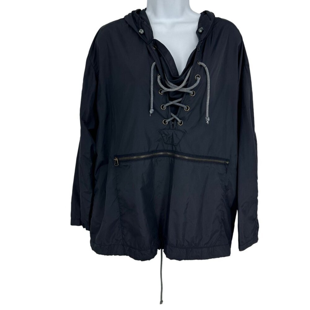 Vintage Ann Taylor Windbreaker Hoodie Grey-Black Size S